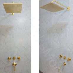 Unlacquered brass wall mount tub filler with squire wall mount showerhead