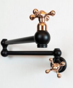 Black Brass Pot Filler Kitchen Faucet With Copper Cross Handles