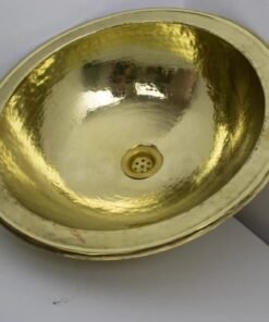 Handcrafted hammered round solid brass sink, drop in customizable brass kitchen sink (16,125”)