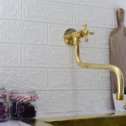 Unlacquered Brass Pot Filler Kitchen Faucet, Traditional Solid Brass Faucet with Cross Handle