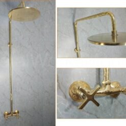 Handmade etched brass outdoor shower system - unlacquered brass shower faucet