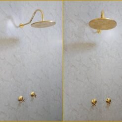 Unlacquered brass wall mounted shower faucet set with arc shower arm- handmade shower system