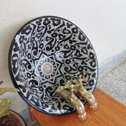 Basin ceramic sink + unlacquered brass faucet+2 wall mount brass faucets for hot/cold water .