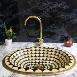 Curved solid brass bathroom faucet with simple cross handles, uncoated brass faucet