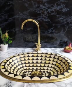 Curved solid brass bathroom faucet with simple cross handles, uncoated brass faucet