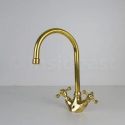 Gooseneck bathroom solid brass faucet, unlacquered brass faucet with simple cross handles & aerator