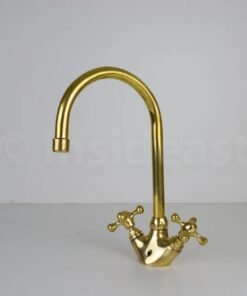 Gooseneck bathroom solid brass faucet, unlacquered brass faucet with simple cross handles & aerator