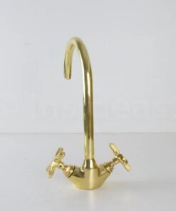 Gooseneck bathroom solid brass faucet, unlacquered brass faucet with flat cross handles