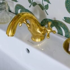 Single hole unlacquered brass bathroom faucet , bathroom sink vanity faucet with simple cross handles ibf05