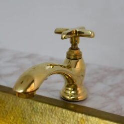 Unlacquered brass single hole bathroom faucet, vintage flat cross tap ibf02