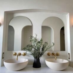 Unlacquered brass wall mounted bathroom vessel sink faucet with cross handles tap