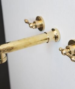 Unlacquered Brass Wall Mounted Faucet With Lever Handles