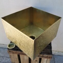 CUSTOMIZABLE Brass Bathroom Sink - Handmade Farm Square Bathroom Sink - Bathroom Decor - Engraved Finish Brass Sink - Vessel Bathroom Sink