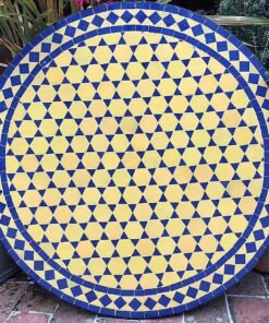 Moroccan Round Blue and yellow Handcrafted Mosaic Tile Living Room Handmade Table
