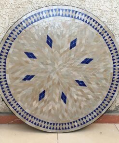 Personalized Round Beige and Blue Mosaic Tile Dining Room table