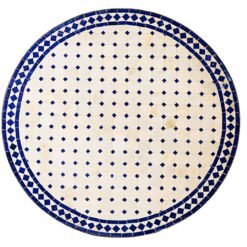Personalized Round Blue and White Mosaic Tile Dining Room table