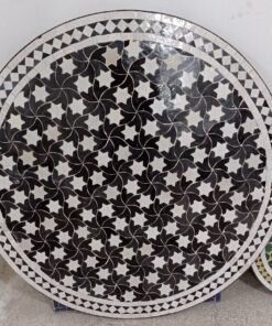 Handmade Moroccan Black and white Outdoor Dining Table with Mosaic