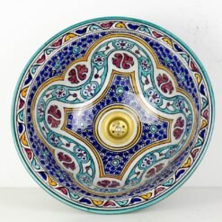 Pottery Handmade Vessel Sink Painted Moroccan Washbasin for Bathroom and guest bathroom