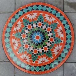 Round Mosaic Red and Green Tile Dining Room table For Outdoor
