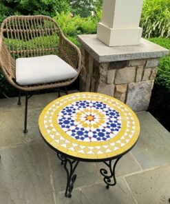 Yellow & Blue Mosaic Table - handmade Zellige Coffee Table - outdoor Solid Waterproof Mosaic Table