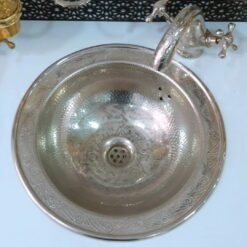 vintage Moroccan brass hand hammered round sink wash basin, handcrafted sink with Moroccan design