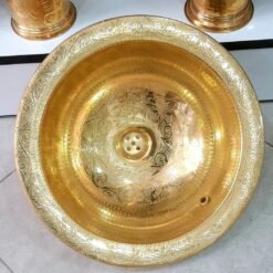 vintage Moroccan brass hand hammered round sink wash basin, handcrafted sink with Moroccan design