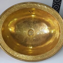 vintage Moroccan brass hand hammered round sink wash basin, handcrafted sink with Moroccan design