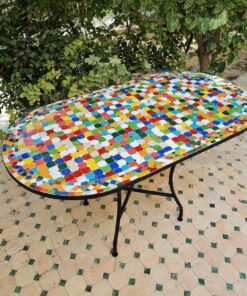 CUSTOMIZABLE Rainbow Oval Mosaic Table - Crafts Mosaic Table - Mid Century Zellije Table