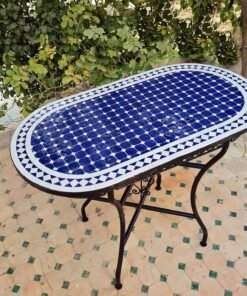 CUSTOMIZABLE Oval Mosaic Table - Crafts Mosaic Table - Blue and White Mid Century Zellije Table