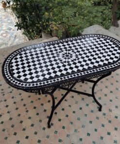 CUSTOMIZABLE Oval Mosaic Table - Crafts Mosaic Table - Black and White Mid Century Zellije Table - Dinin Table - GIFT