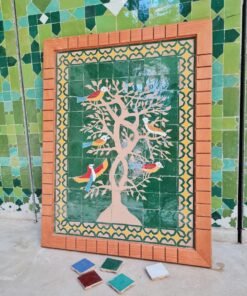 Birds On Engraved Tree Hanging Wall Decor - Mosaic Wall Art - Piece By Piece ART Work - + 300 Tiles - Handmade Wall Mount ART - Wall Decor