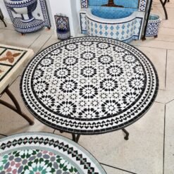 Black & White Kitchen Dining Handmade Decor Table - CUSTOM Mid Century Table- Farmhouse Handmade Mosaic Artwork