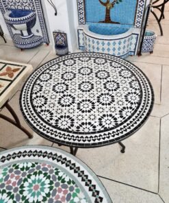 Black & White Kitchen Dining Handmade Decor Table - CUSTOM Mid Century Table- Farmhouse Handmade Mosaic Artwork