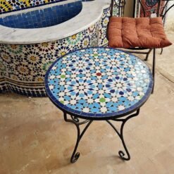 Handmade Outdoor Coffee Table - Complicated Mosaic Pattern Blue Table - Bistro Table GIFT