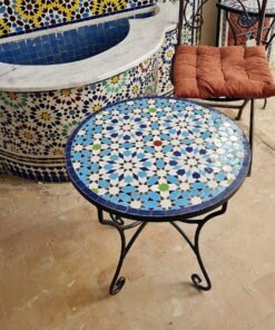 Handmade Outdoor Coffee Table - Complicated Mosaic Pattern Blue Table - Bistro Table GIFT
