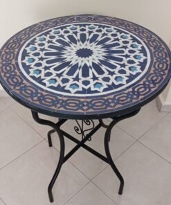 Moroccan Round Blue and White Mosaic Tile Dining Room table
