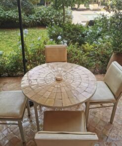 CUSTOMIZABLE Off White, Biege Handmade Mosaic Table - Mosaic Art - Outdoor Dining Mosaic Zellije Table
