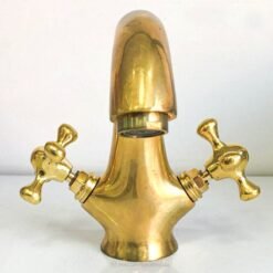 Unlacquered Brass Bathroom Faucet , Solid Brass Bathroom Faucet , Vanity Faucet With Cross Handles
