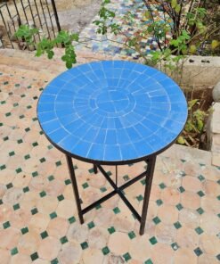 Custom Made Natural Blue Zellige Color Table - Outdoor Zellije Table