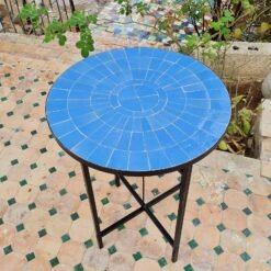 Custom Made Natural Blue Zellige Color Table - Outdoor Zellije Table