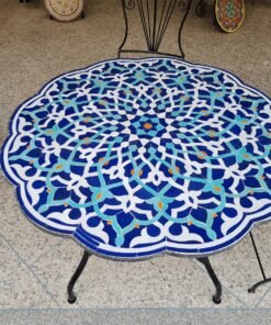 Mid Century Modern Patio Table - Custom Made Zellige Table - Round Outdoor Table - 40" = 100cm Garden Furniture