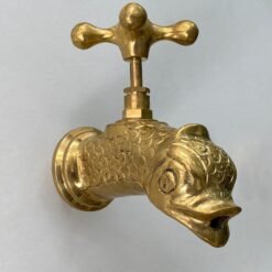 Unlacquered Brass Wall Faucet For Garden, Bathroom Or Outdoor sink , Brass Fish Shaped Faucet, Wall Mounted Faucet , Vintage Antique Styled