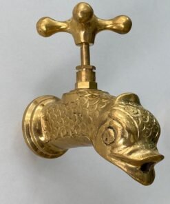 Unlacquered Brass Wall Faucet For Garden, Bathroom Or Outdoor sink , Brass Fish Shaped Faucet, Wall Mounted Faucet , Vintage Antique Styled