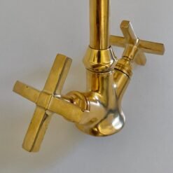 Bathroom Sink Faucet , Unlacquered Solid Brass Kitchen Faucet, Gooseneck Faucet, With Vintage Styled Flat Cross Handles Hot Cold Water Tap