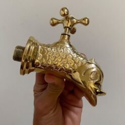 Handcrafted Wall Faucet For Garden, Bathroom Wall tap, Outdoor sink Faucet, Unlacquered Brass Fish Shaped Faucet, Wall Mounted Faucet