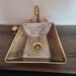 Handcrafted Brushed Brass Bathroom Sink - Mid Century Modern Brass Bathroom Basin - Vessel Sink Drop In Brass Sink
