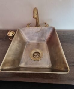 Handcrafted Brushed Brass Bathroom Sink - Mid Century Modern Brass Bathroom Basin - Vessel Sink Drop In Brass Sink