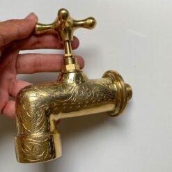 Engraved Wall Faucet For Bathroom , Unlacquered Brass Outdoor Wall Water Tap Handmade , Farmhouse Bathroom Faucet Wall, Garden Water Spigot