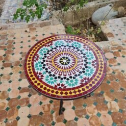 Handmade Outdoor Coffee Table - Complicated Mosaic Pattern Table - Bistro Mosaic Table - Zellige Mosaic Table - Handmade Mosaic Art