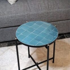 Teal Blue Mosaic Table - Custom Your Height and Colors - Mid Century Modern Patio Table